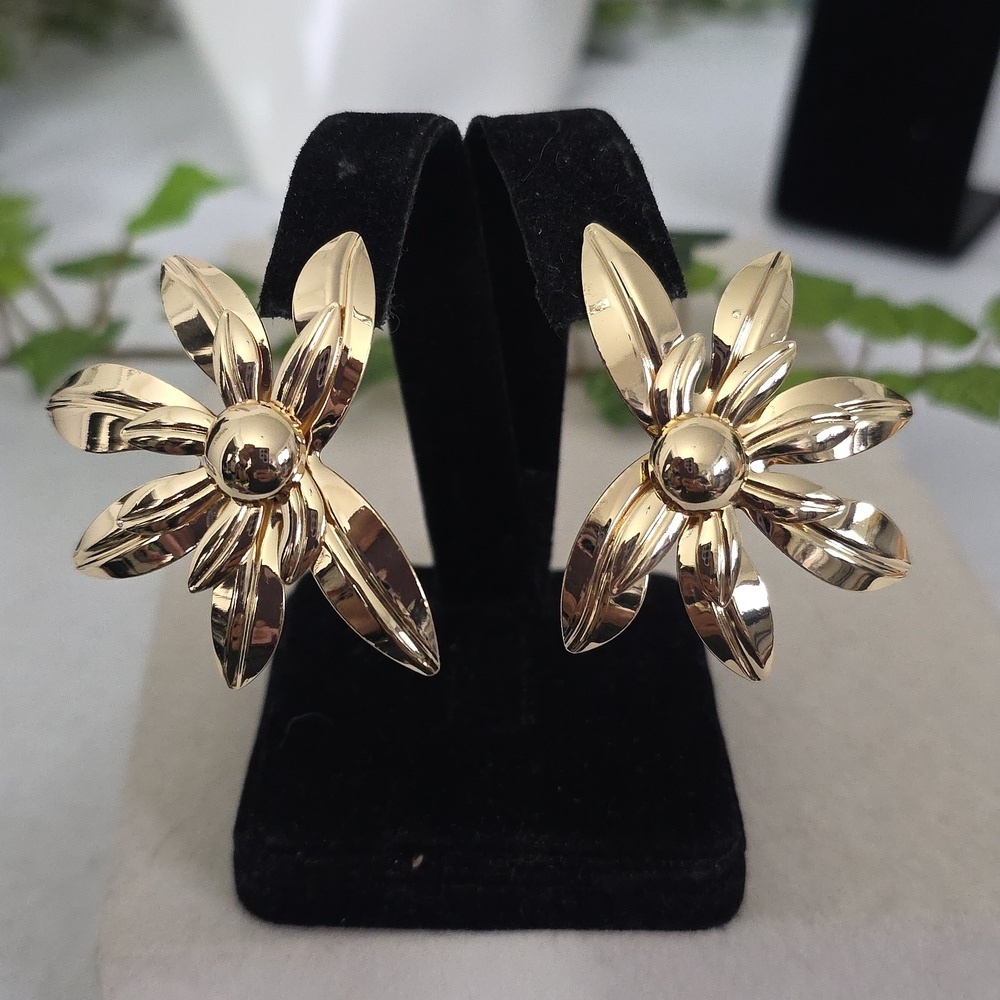 Gold Filled Floral Statement Earrings